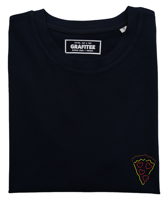 T-shirt nera con ricamo Pizza Love in cotone biologico