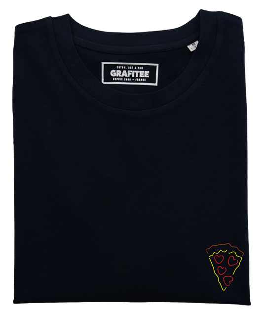 T-shirt nera con ricamo Pizza Love in cotone biologico