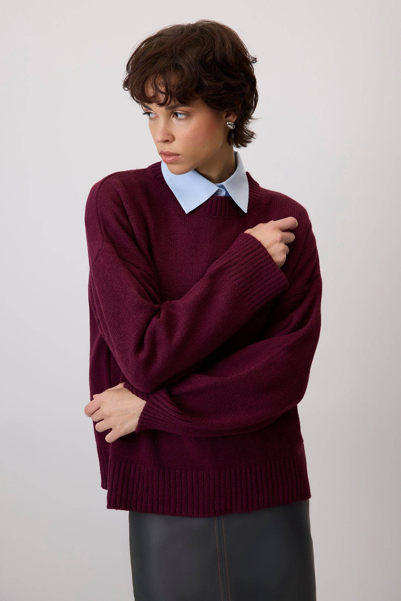 Maglione basic in maglia bordeaux