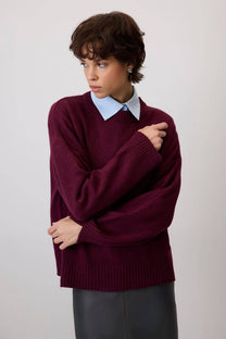 Maglione basic in maglia bordeaux