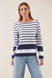 Maglia a righe blu navy in cotone