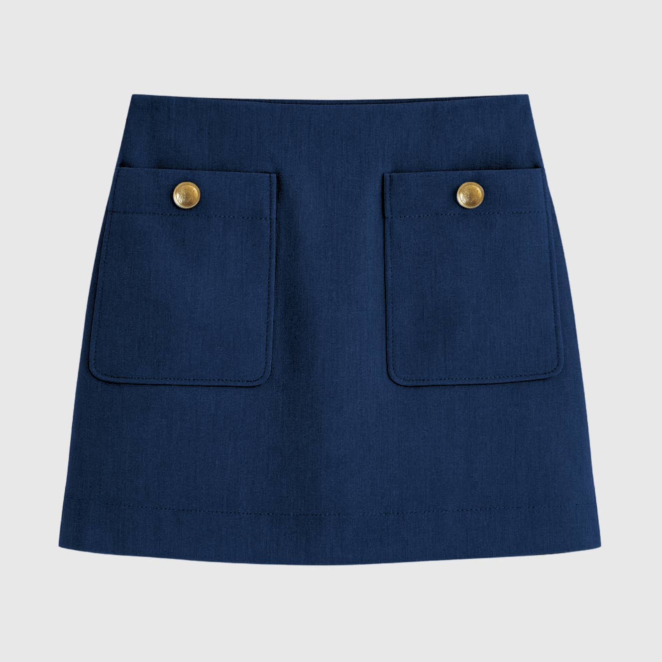 Gonna mini blu navy con bottoni in metallo e tasche applicate