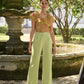 Pantaloni in lino e rayon con coulisse a vita alta