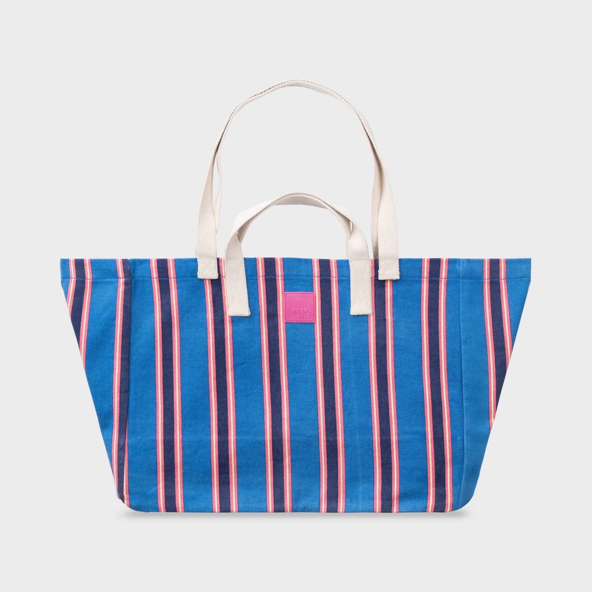 Borsa shopper in cotone biologico a righe blu