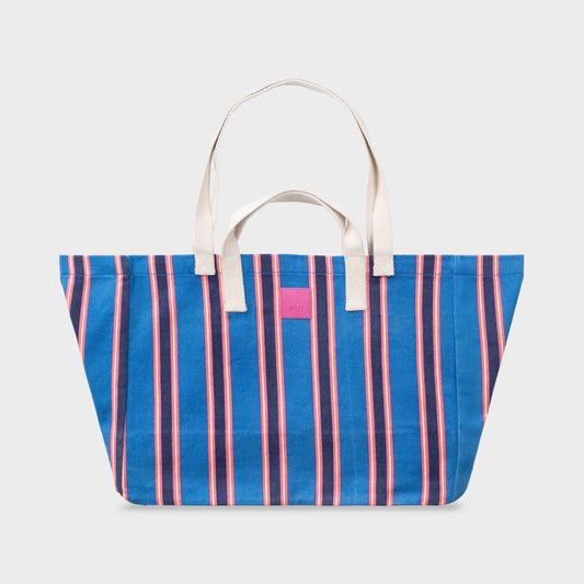 Borsa shopper in cotone biologico a righe blu