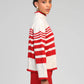 Maglione a righe rosso e bianco con collo alto