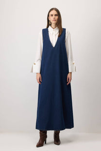 Abito lungo in denim con scollo a V