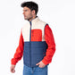 Gilet smanicato sherpa color block avorio e blu navy