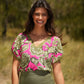 T-shirt stampata floreale con scollo a V