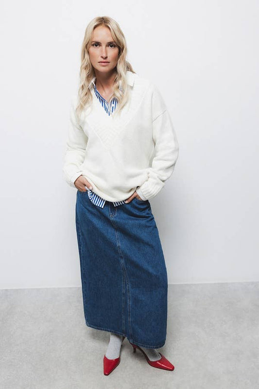Gonna midi in denim a cinque tasche