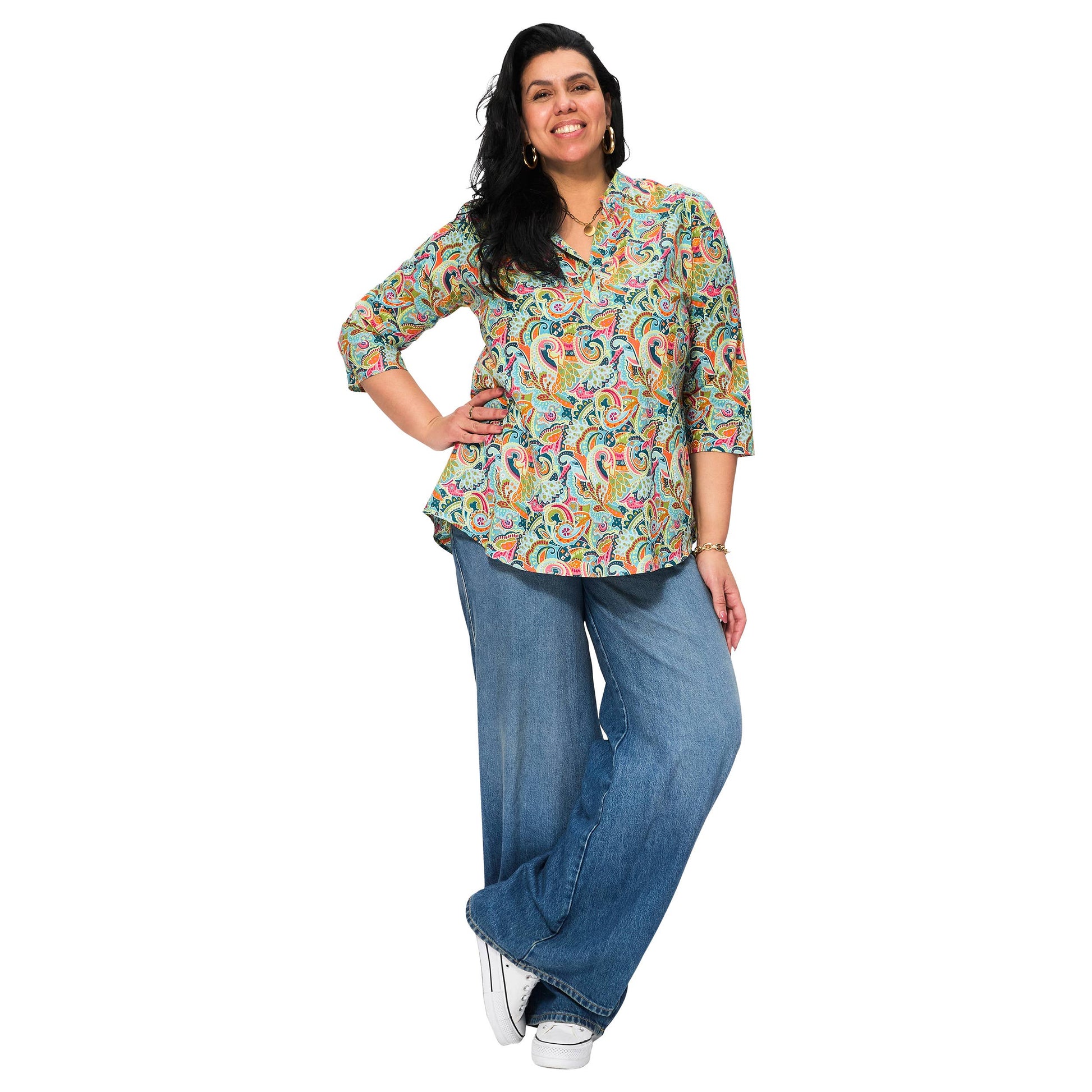 Camicetta estiva boho multicolor con maniche a tre quarti