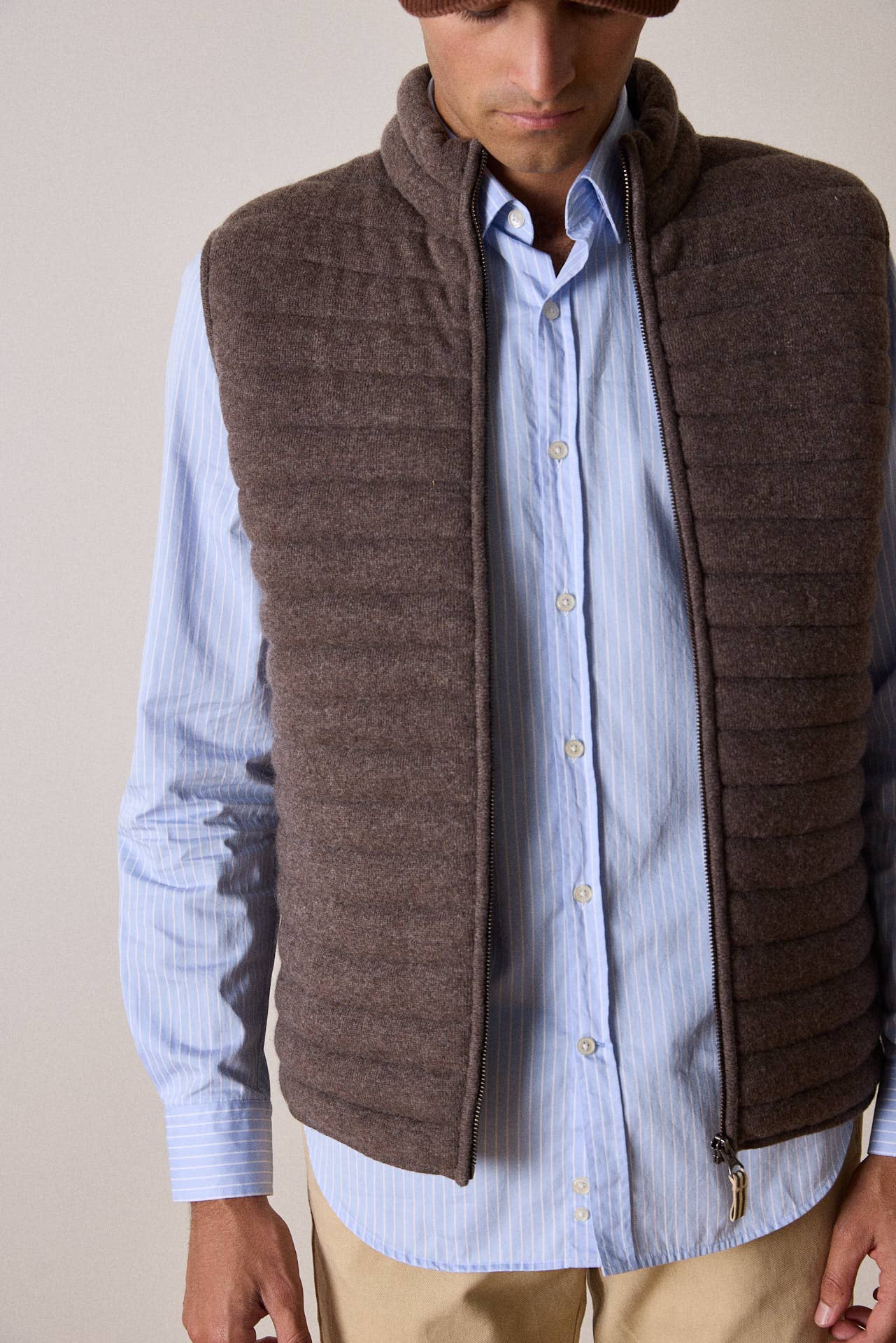 Gilet trapuntato uomo color terra