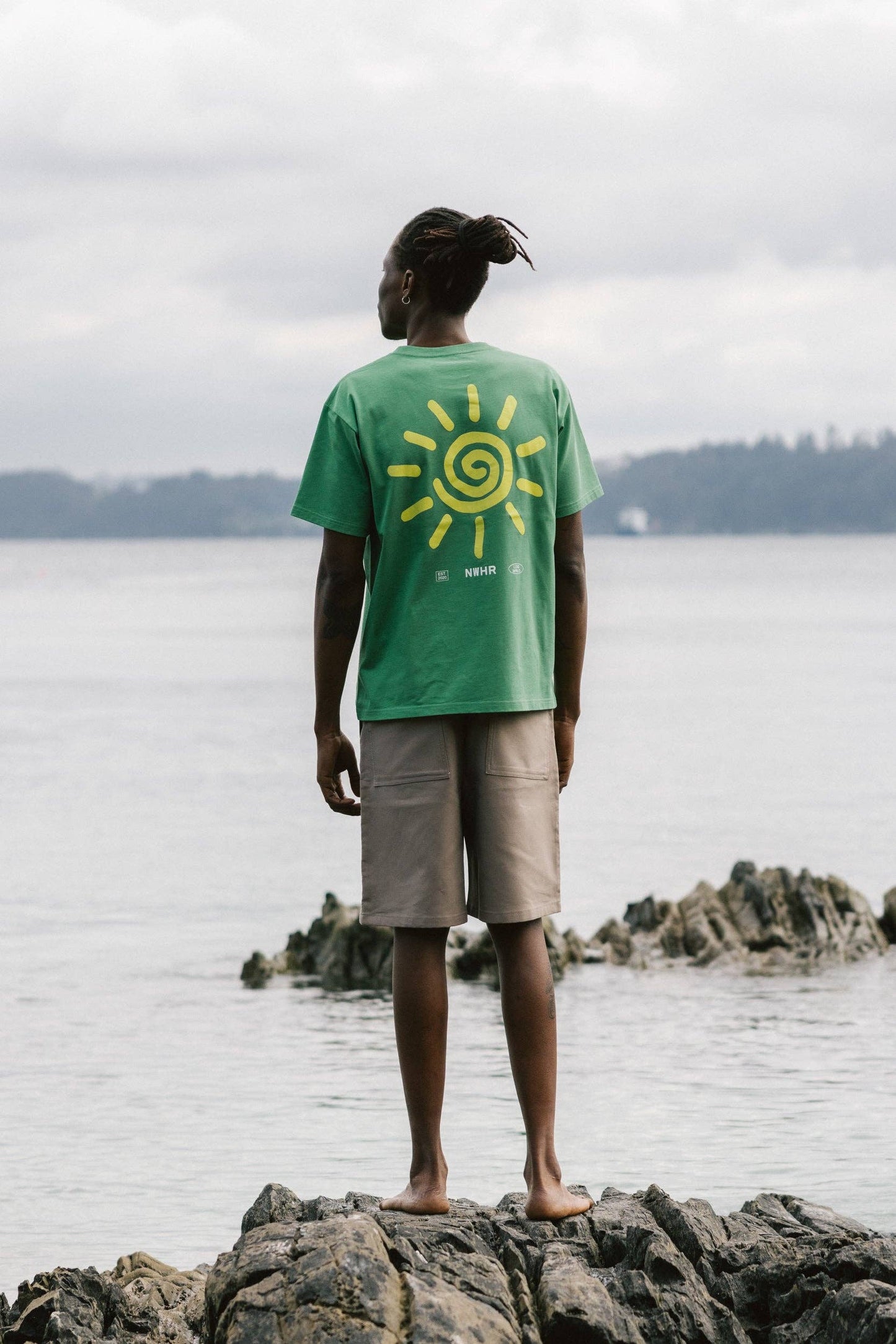 T-shirt Verde Sole con Stampa Sole
