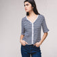 Cardigan a righe con scollo a V e bottoni, manica corta
