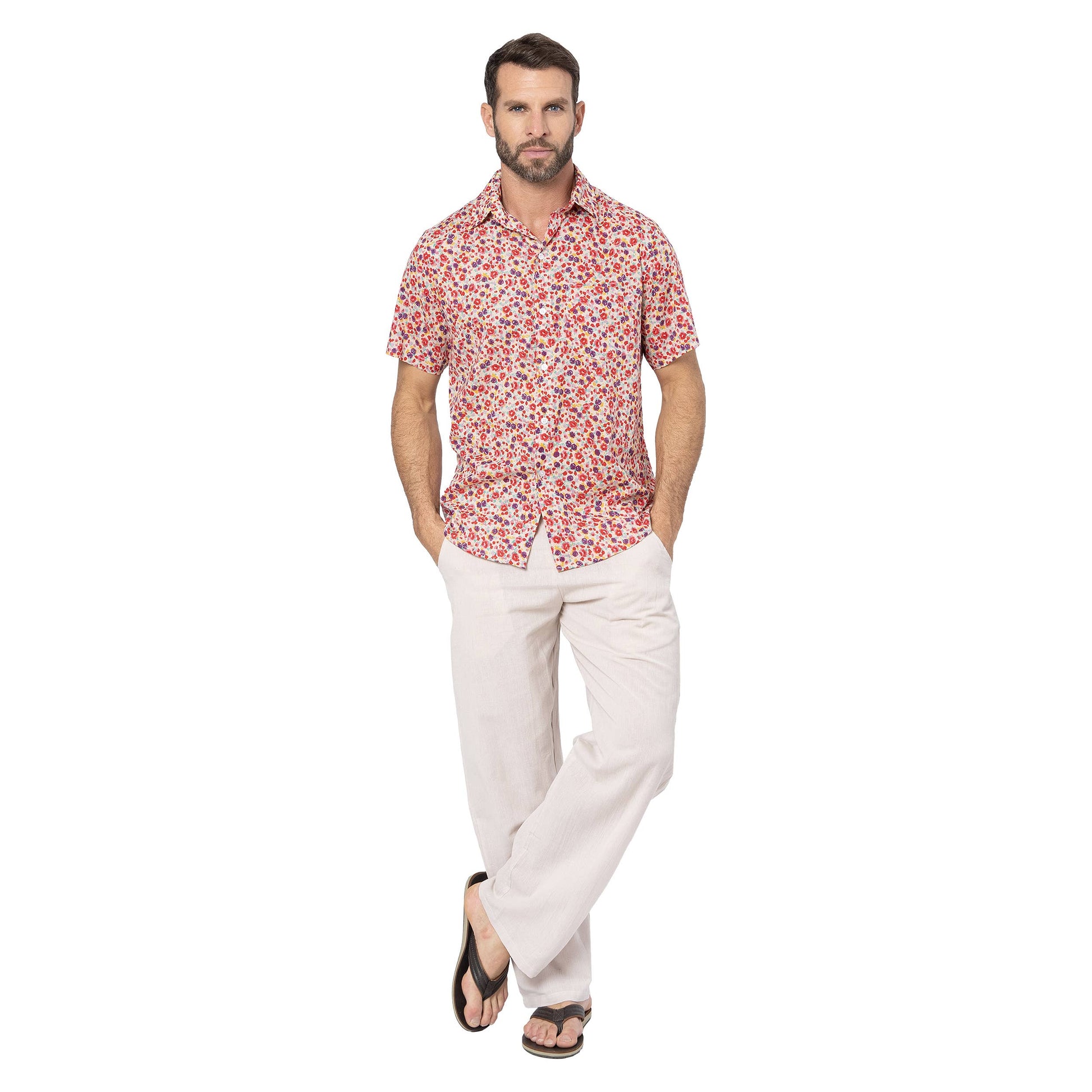Camicia estiva uomo a maniche corte in voile di cotone
