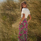 Abito midi con scollo a V e gonna floreale con cintura