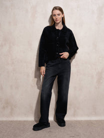 Jeans donna a vita alta in denim nero