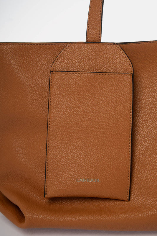 Borsa tote in ecopelle con tracolla e pendente logo