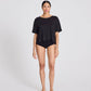 T-shirt in lino nera donna a girocollo