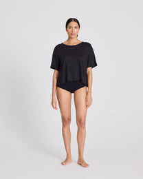 T-shirt in lino nera donna a girocollo