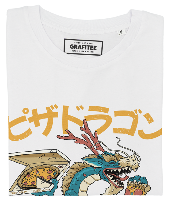 T-shirt Pizza Dragon bianca in cotone biologico