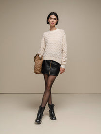 Maglione donna in maglia a trecce con filo luminoso