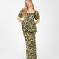 Gonna lunga floreale verde Enigma in lino