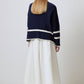 Maglione navy a righe con bottoni dorati