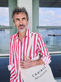 Camicia Maggia a righe rosse in lino e cotone biologico