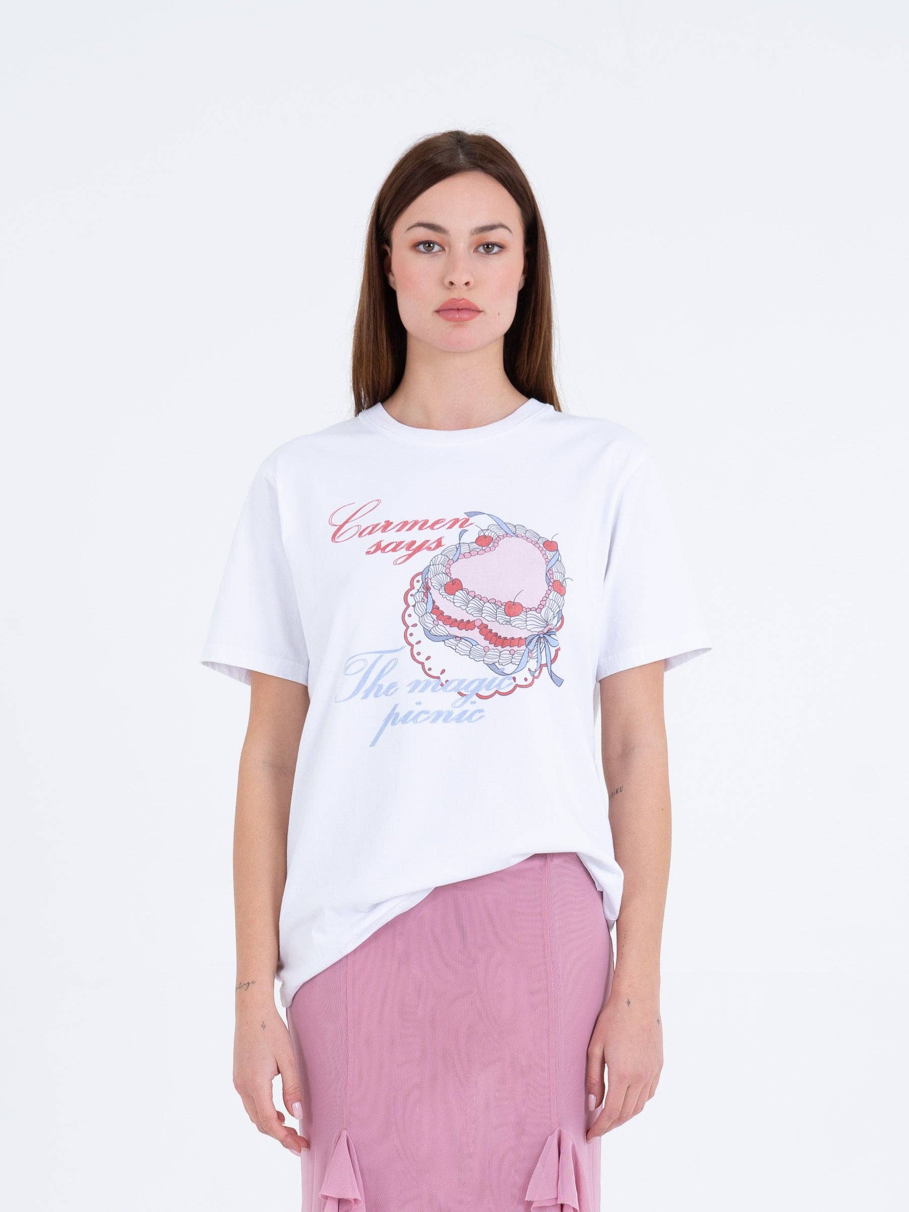 T-shirt bianca con stampa torta
