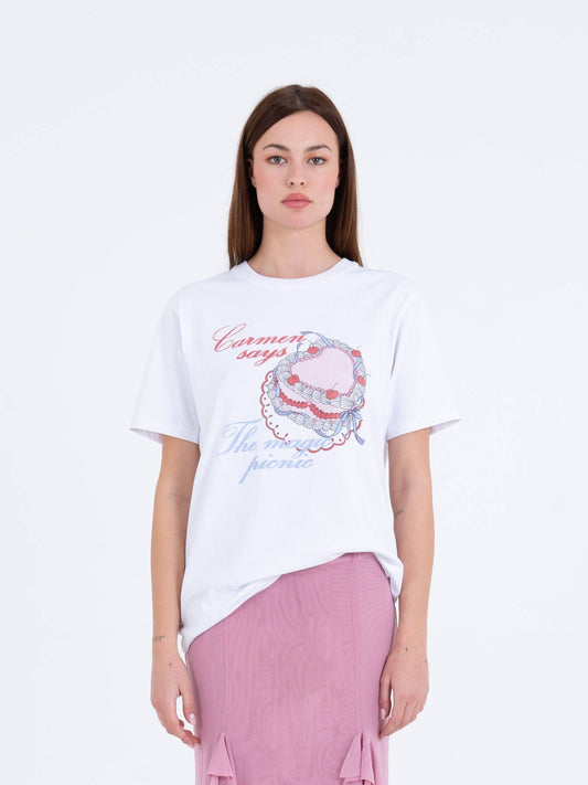 T-shirt bianca con stampa torta