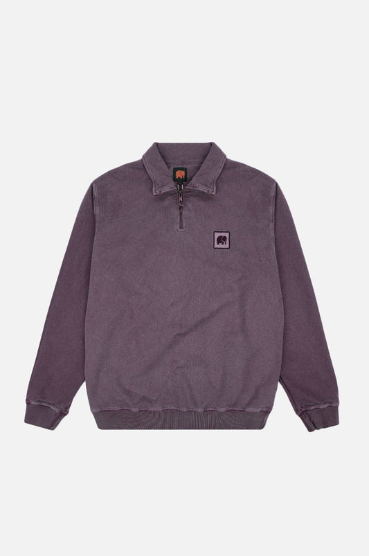 Maglione con mezza zip tinto a pigmento viola tramonto
