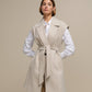 Gilet cappotto lungo con cintura color perla