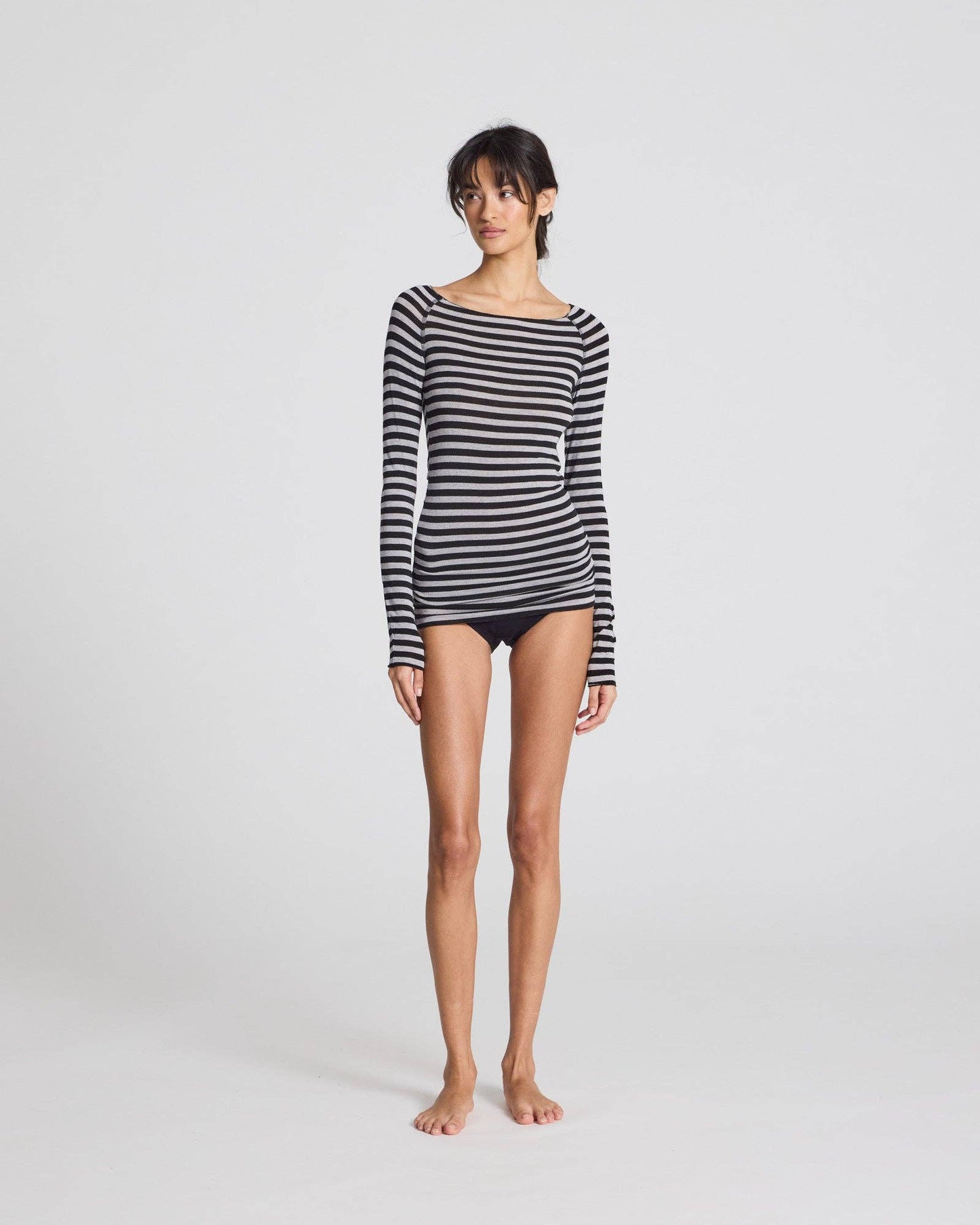 Maglia Amalie a righe in lana e viscosa grigio e nero