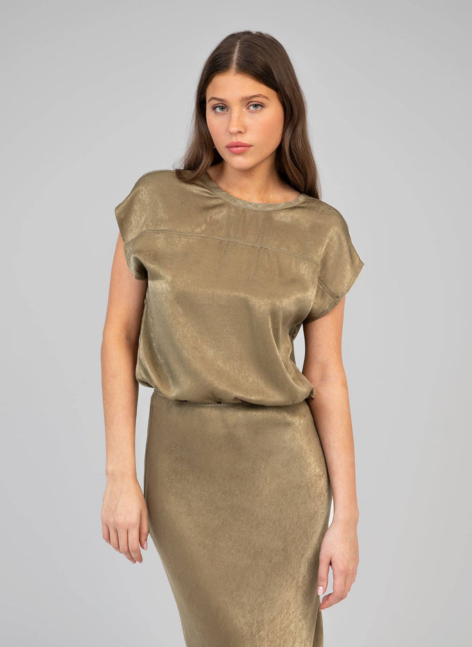 Top metallizzato kaki girocollo
