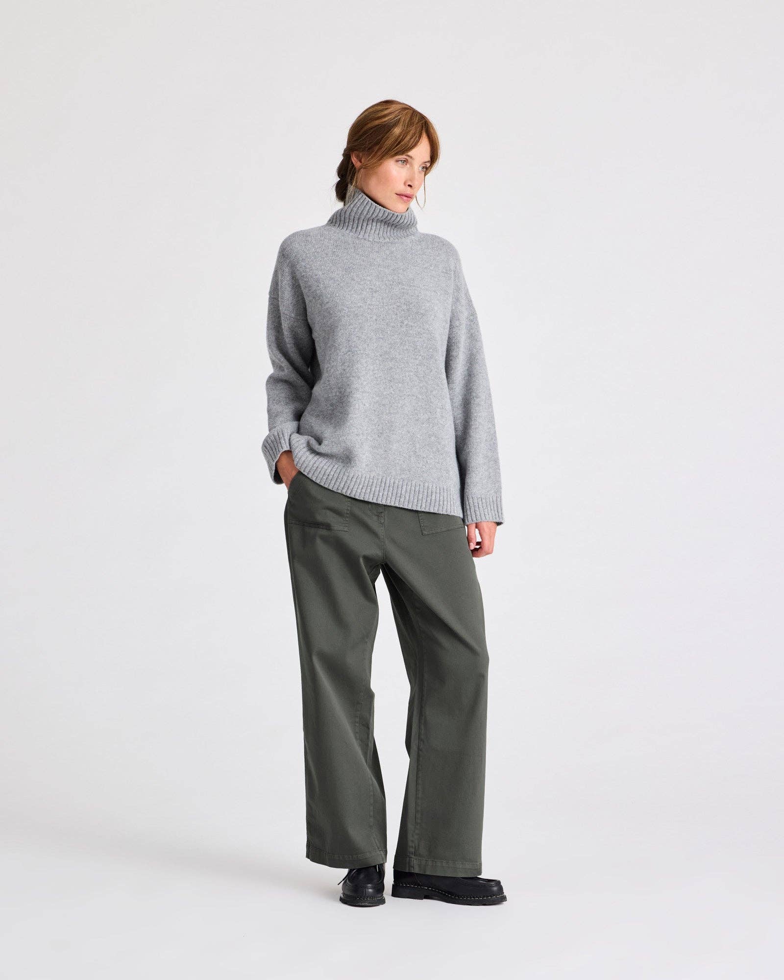 Maglione dolcevita in lana d’agnello grigio mélange