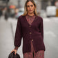 Cardigan in maglia color vino con bottoni