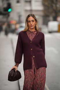 Cardigan in maglia color vino con bottoni