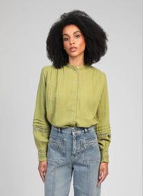 Camicia Sojanyla verde tiglio con inserti in pizzo