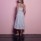 Abito midi in lurex con spalline e balza