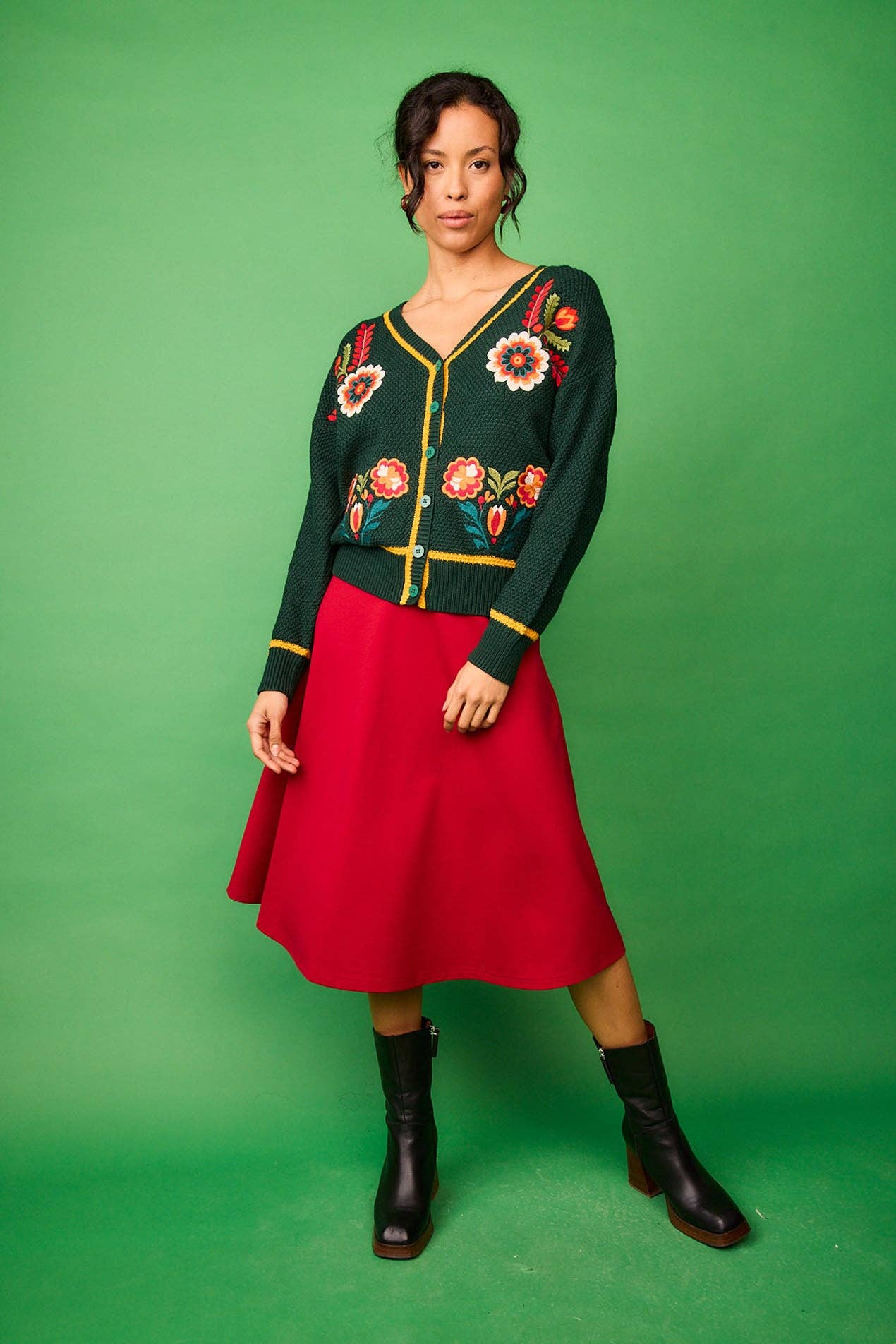 Cardigan ricamato floreale verde Senda