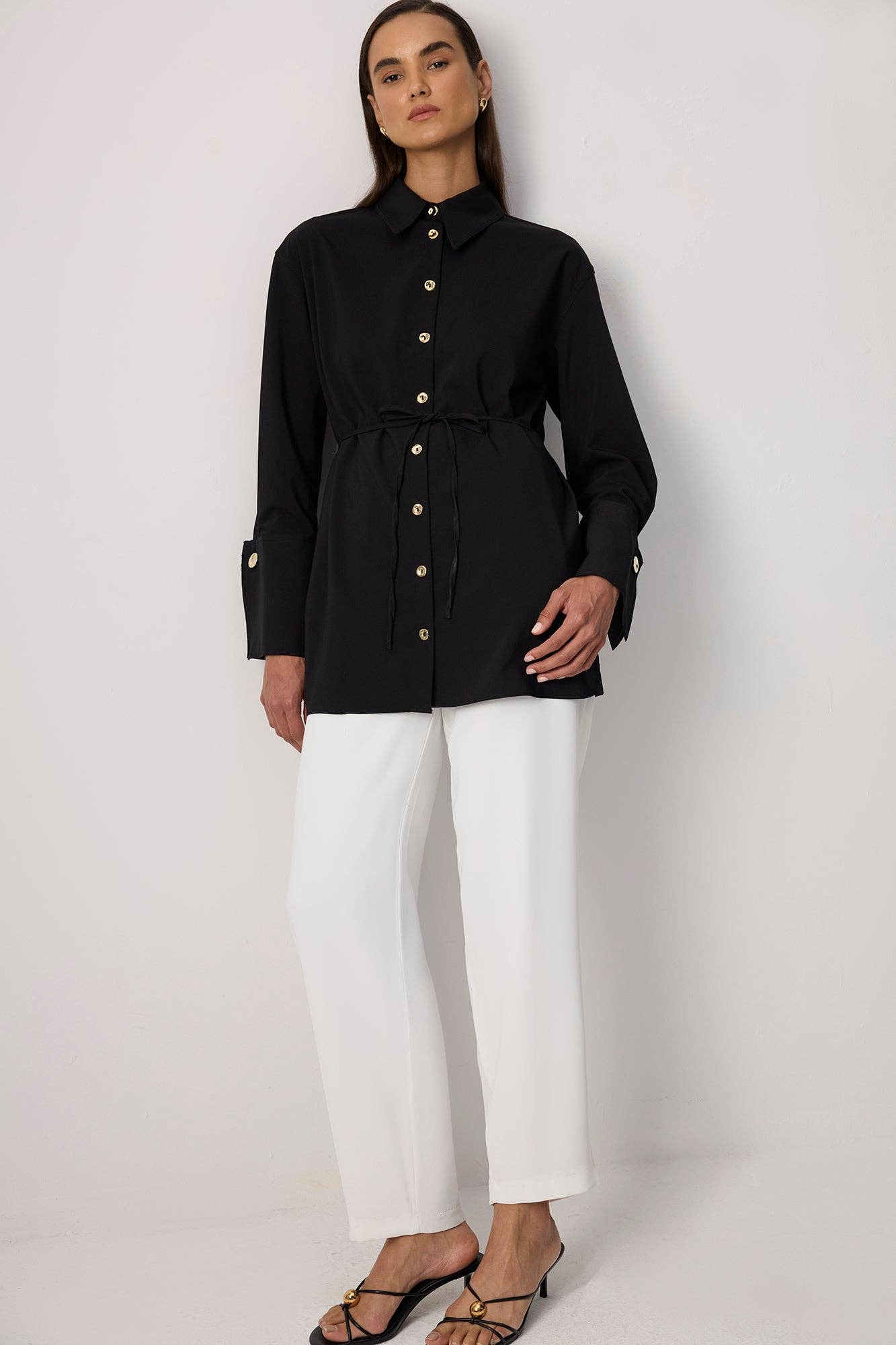Camicia in viscosa con polsini ampi