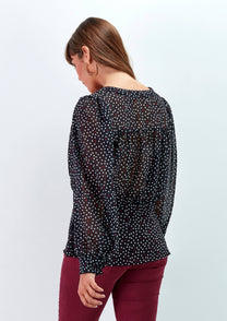 Blusa a pois con scollo a V e maniche morbide