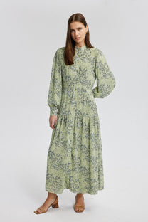 Abito camicia lungo in chiffon a fantasia floreale