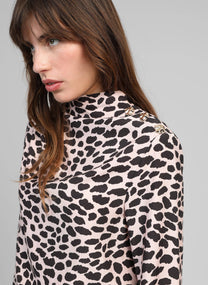 Top animalier beige a collo alto