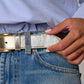 Cintura donna in pelle metallizzata oro con fibbia dorata