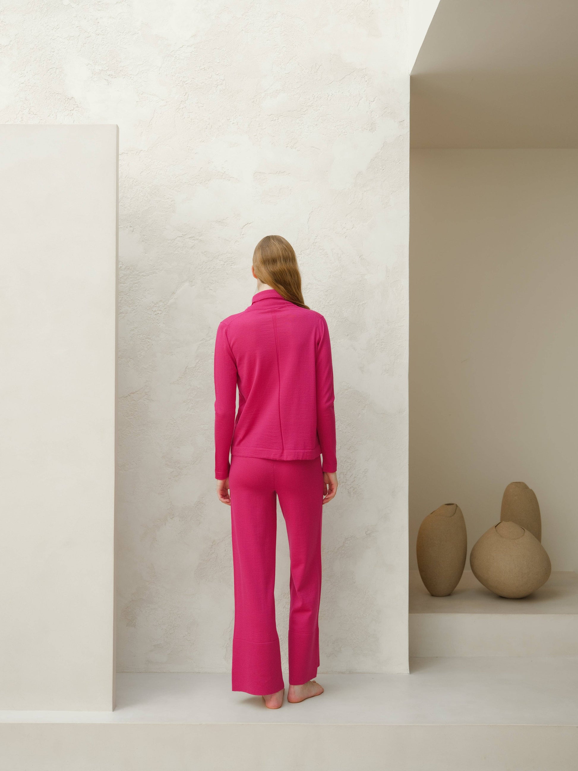 Pantaloni a gamba larga in lana merino extrafine