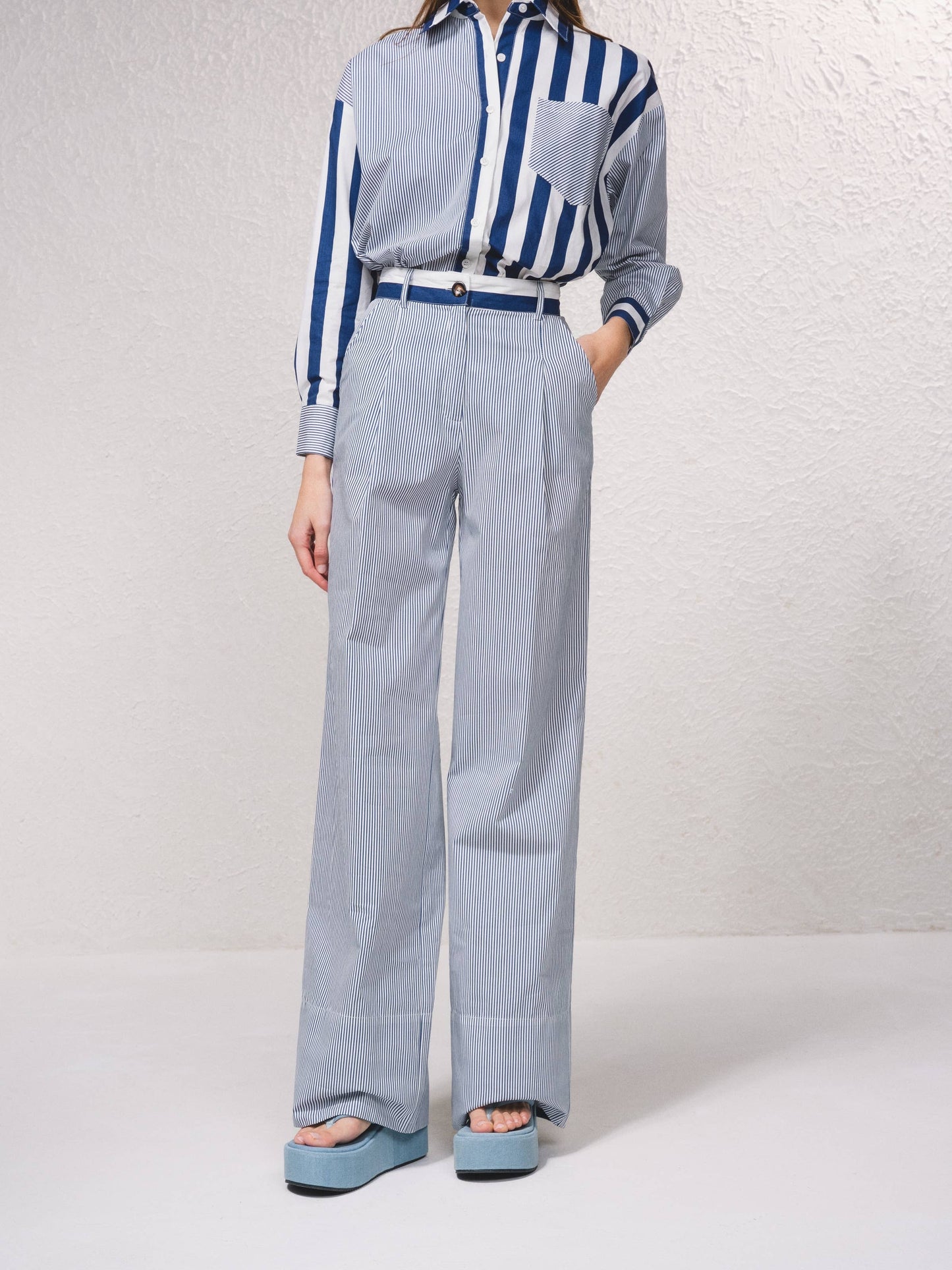 Pantaloni palazzo a righe in cotone