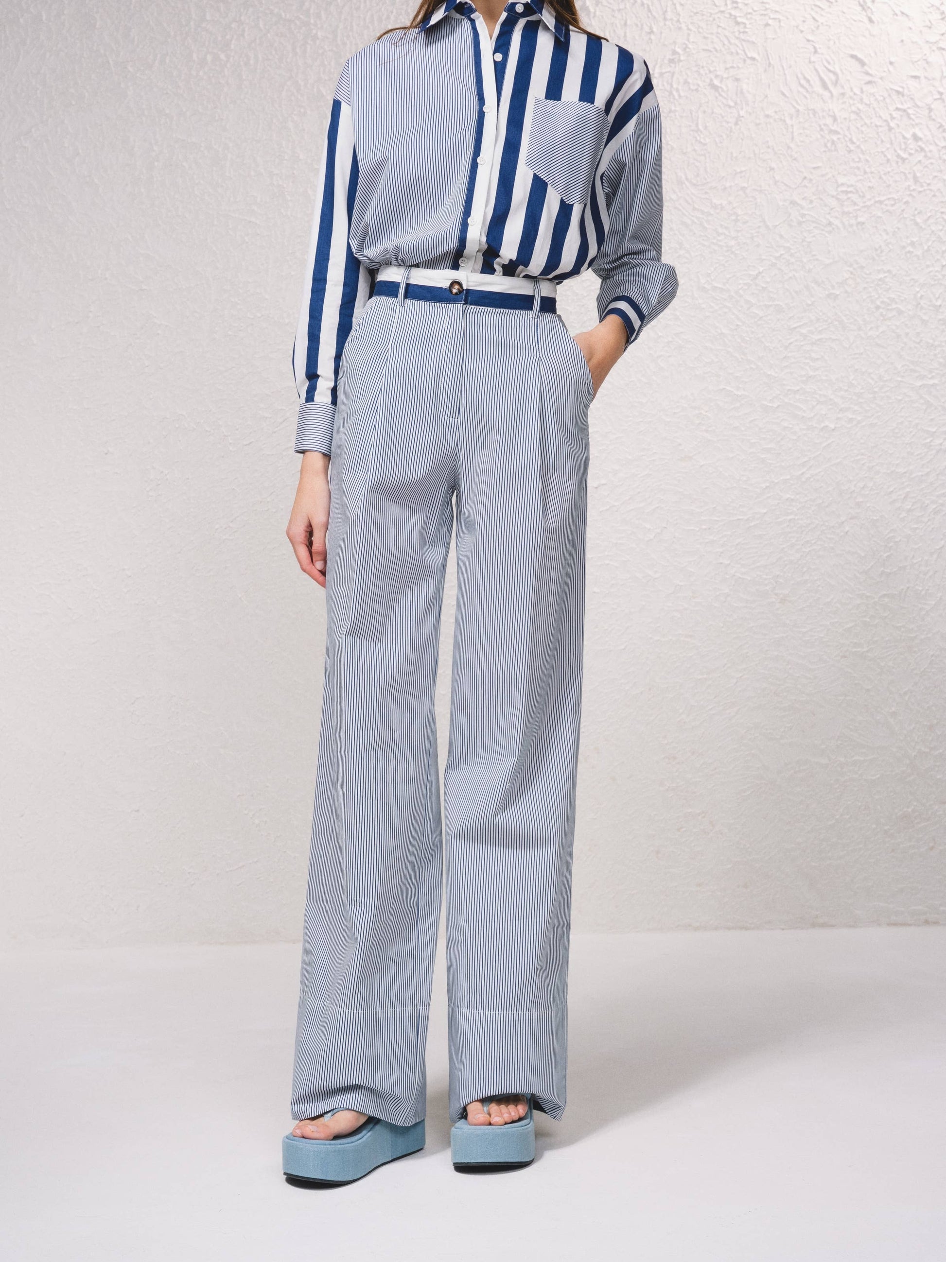 Pantaloni palazzo a righe in cotone