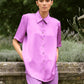 Blusa in raso con maniche corte e colletto